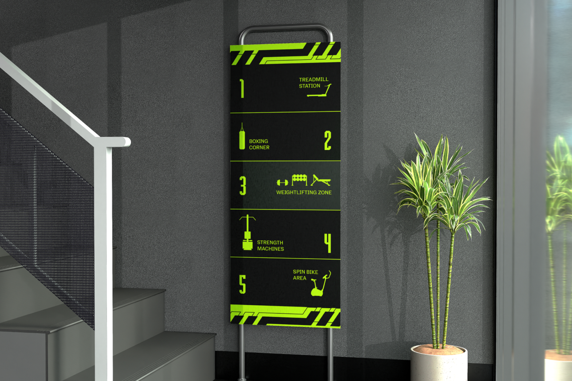 Stairs Signage Mockup — Gym Studio